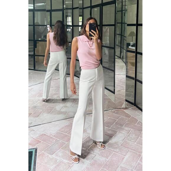 White Pants - FLARED HIGH WAIST PANTS